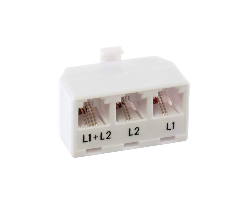 Telephone Splitter 2 Line Adapter - 3-Way Splitter (Line 1, Line 2, and Twin Line) - Dual Line Separator - 4 Conductor Connector (2 Phone Lines) - White, 3 Pack White, 3 Way