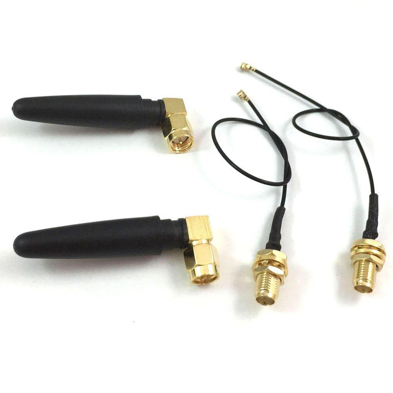 2.4ghz 2.4 G WiFi Antenna 2dbi SMA Male (Pin) Connector with Mini PCI U.FL to SMA Female WiFi Pigtail RF1.13 Cable 15cm(Pack of 2)