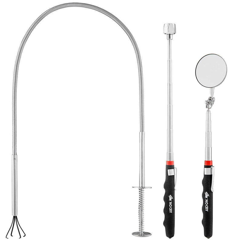 NoCry Pick-up Tool Set - includes Telescoping Inspection Mirror, Flexible Claw Grabber and Extendable Magnet Pick-up Tool Set D