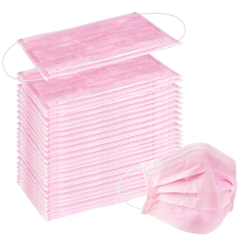 Wecolor 100 Pcs Disposable 3 Ply Earloop Face Masks, Suitable for Home, School, Office and Outdoors (Pink) 100 Count (Pack of 1) Pink