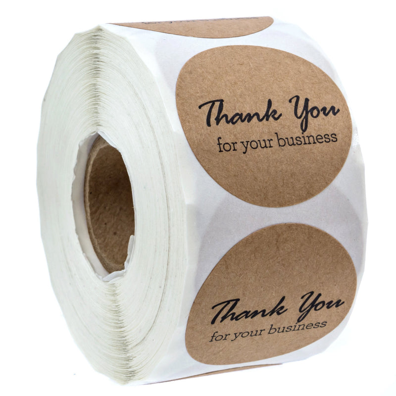 1.5" Round Kraft Thank You for Your Business Stickers/500 Labels Per Roll