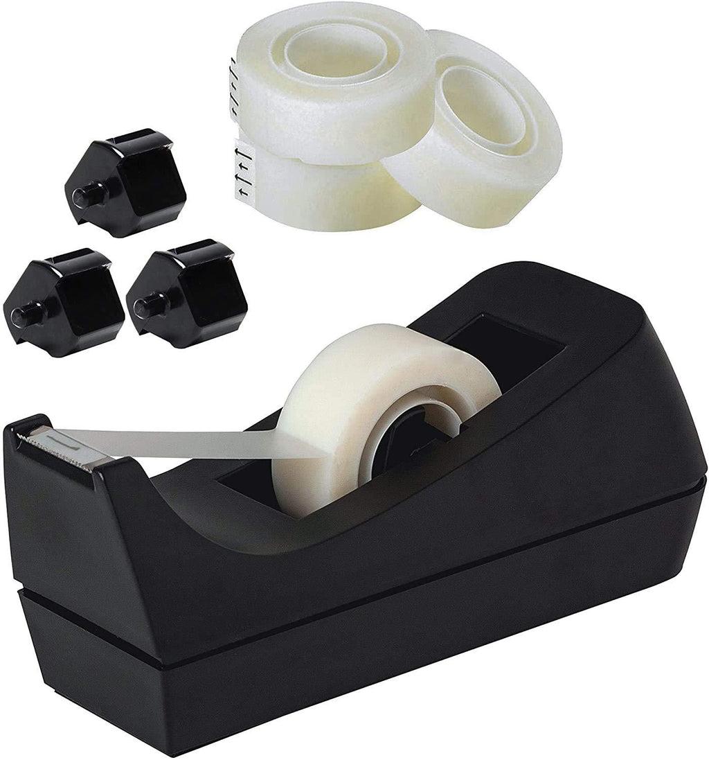 Desktop Tape Dispenser, Non-Skid Base - with 3 Extra Tape Dispenser Replacement Core, Perfect for Office, Home, School - Value Pack