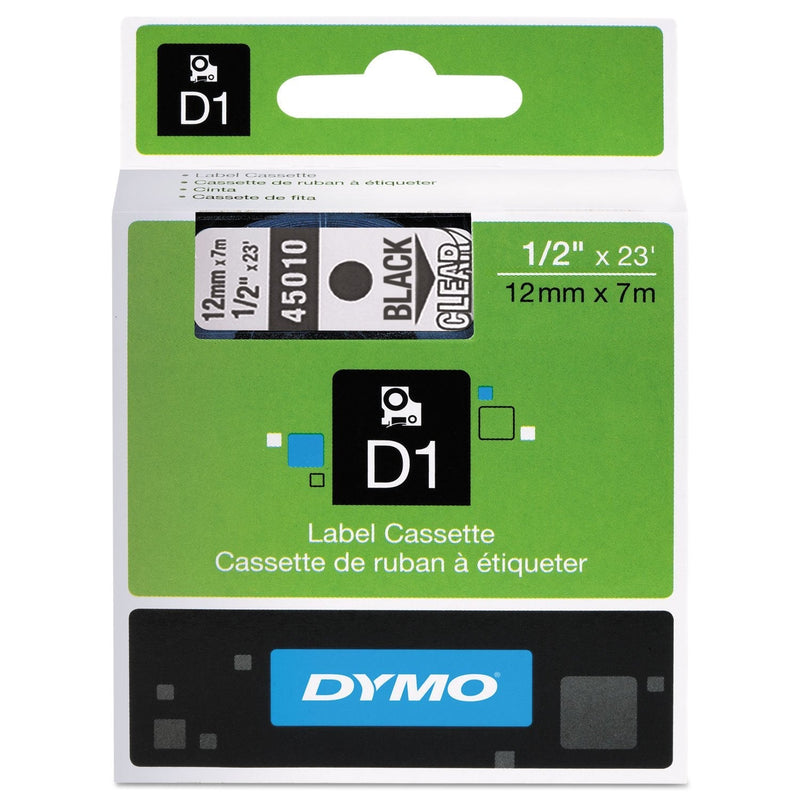 Dymo, 45010, Tape, Black/Clear, 23 ft. L, 1/2 In. W