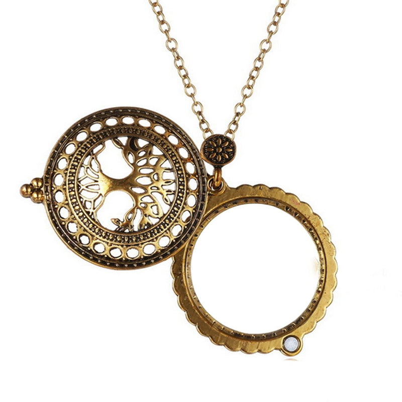 Sherry Magnifiers 5X Antique Hanging Magnifier Hollow Out Necklace Pendant Map Reading Magnifying Glass (Gold 02) Gold 02