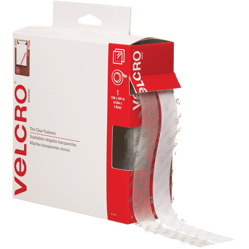 Velcro Tape (91325) Hook and Loop Combo Packs, 3/4" x 15', Clear (1 Per Case) for Home & Office