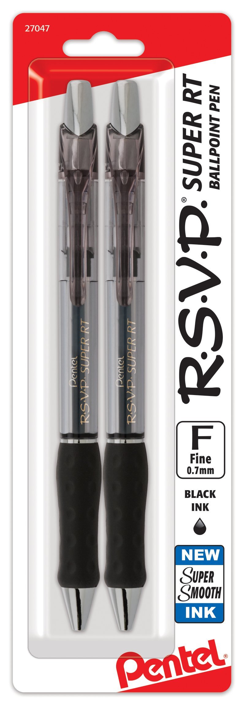 Pentel RSVP Super RT Ballpoint Pen, (0.7mm) Fine Line, Black Ink, 2-Pk - BX477BP2A 2 Pack