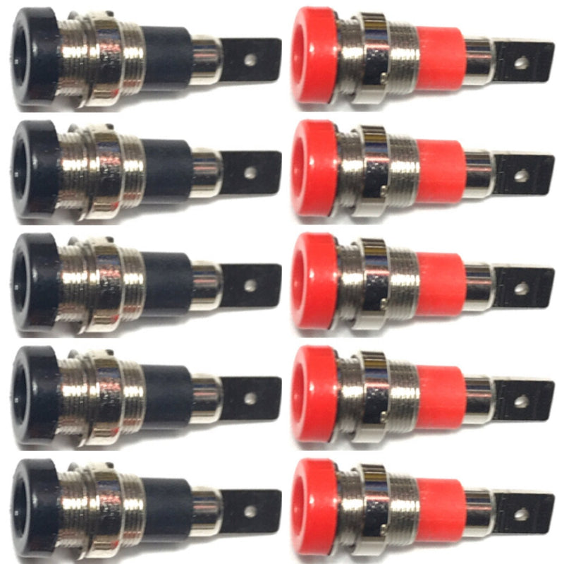 CESS Black and Red Banana Female Jack Socket - 4mm Banana Female Connector Panel/Chassis Mount Soldering Type (10 Pack)