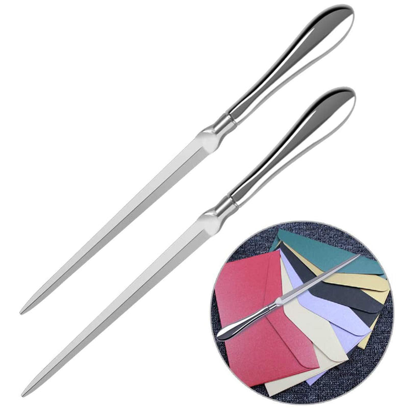 2 Pack Letter Opener Envelope Opener Knife, Paul Revere Envelope Open Slitter, Metal Paper Cutting Knife, Durable Nickel Plated Letter Knife, 9 Inches, Silvery