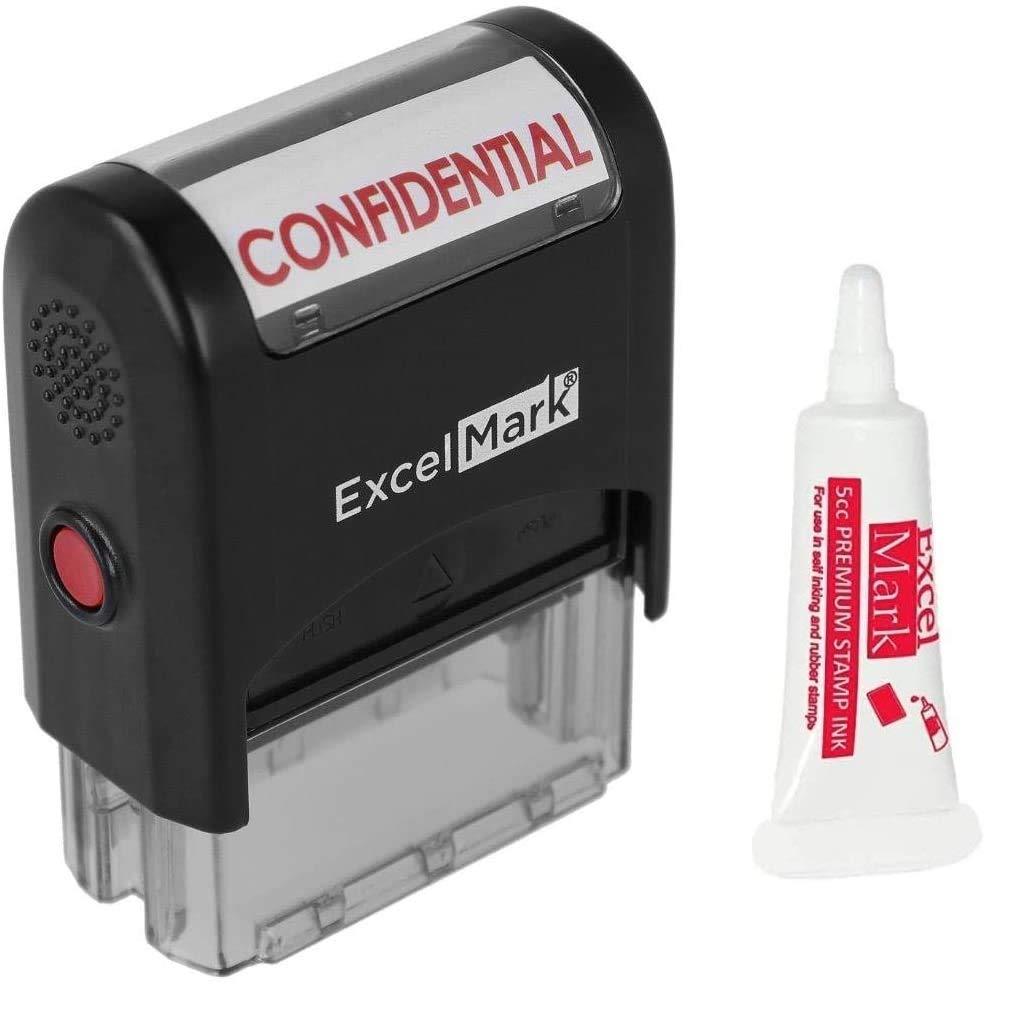 ExcelMark Confidential Self Inking Rubber Stamp - Red Ink with 5cc Refill Ink