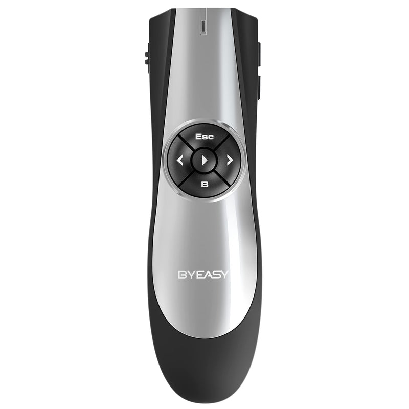 BYEASY Wireless Presenter, RF 2.4GHz Presentation Clicker Remote 100 FT, USB PowerPoint PPT Clicker with Red Laser Pointer, Volume Control for Google Slides- Black P5000 - Red Laser