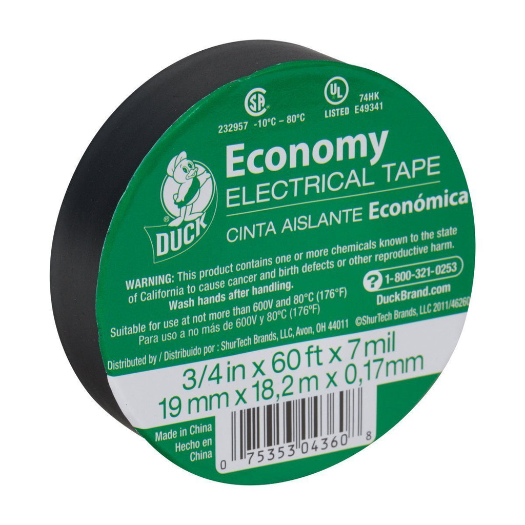 Duck Brand 299006 3/4-Inch by 60 Feet Utility Vinyl Electrical Tape with Single Roll, Black (3)