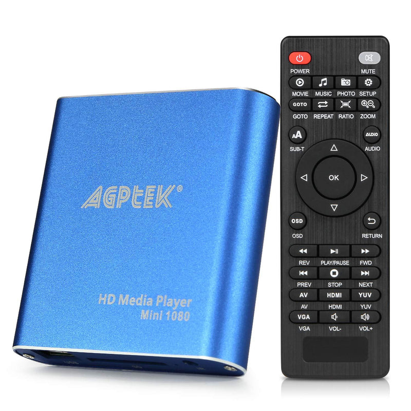 HDMI Media Player, Blue Mini 1080p Full-HD Ultra HDMI MP4 Player for -MKV / RM/ MP4 / AVI etc- HDD USB Flash Drive/HDD and SD Card
