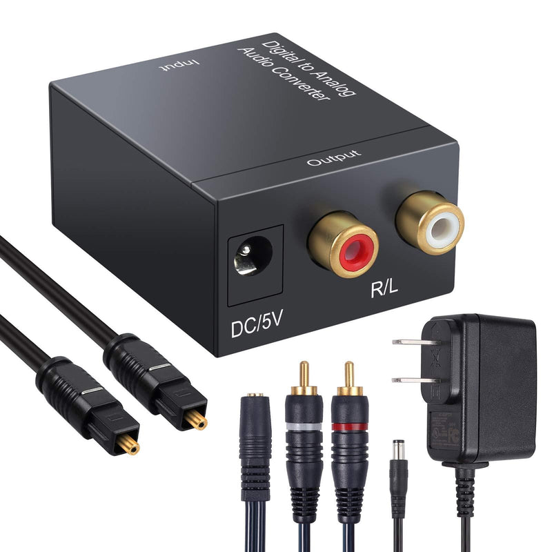 CAMWAY Digital to Analog Converter DAC Digital SPDIF Toslink to Analog Stereo Audio L/R Converter Adapter with Optical Cable for PS3 Xbox HD DVD PS4 Amps Apple TV with 2 RCA to 3.5MM Cable