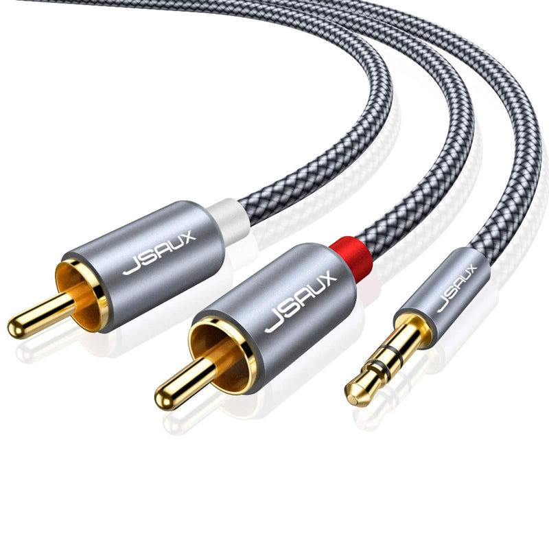 JSAUX RCA Cable, [6.6ft/2M, Dual Shielded Gold-Plated] 3.5mm Male to 2RCA Male Stereo Audio Adapter Coaxial Cable Nylon Braided AUX RCA Y Cord for Smartphones, MP3, Tablets, Speakers, HDTV [Grey] 6.6ft Grey