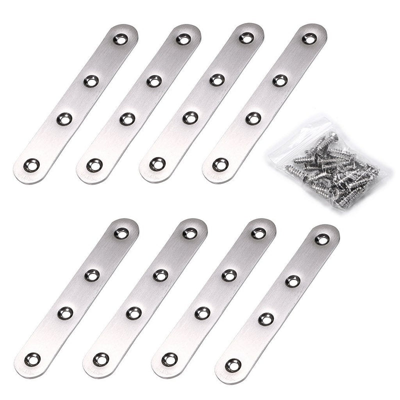 Sumnacon 8 Pcs Stainless Steel Flat Plates - 5 Inch Heavy Duty Mending Plate Straight Corner Brace Brackets Connector Furniture Repair Fixing Joint with Screws, Silver