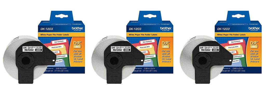 Brother Genuine DK-1203 Die-Cut File Folder Labels, 300 Labels per Roll, 3 Rolls – for Use with QL Label Printers