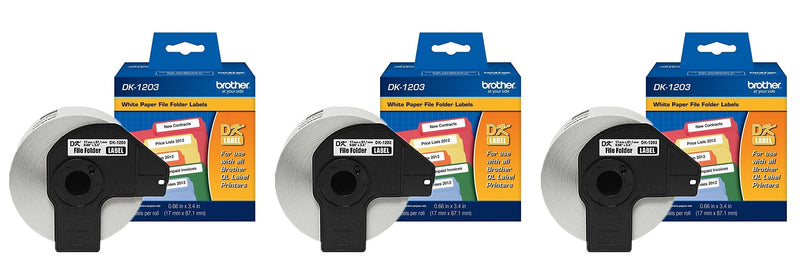 Brother Genuine DK-1203 Die-Cut File Folder Labels, 300 Labels per Roll, 3 Rolls – for Use with QL Label Printers