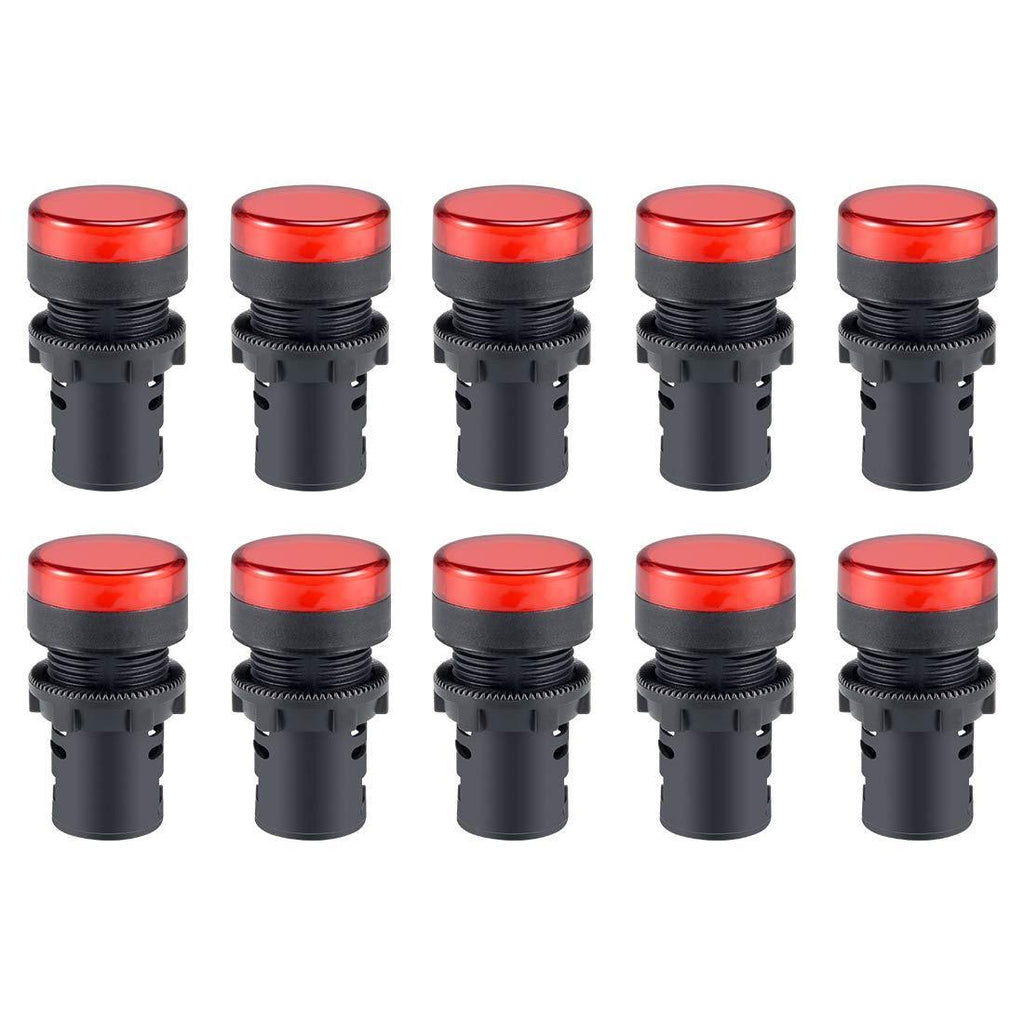 uxcell 10Pcs Red Indicator Light AC/DC 110V, 22mm Panel Mount, for Electrical Control Panel, HVAC, DIY Projects