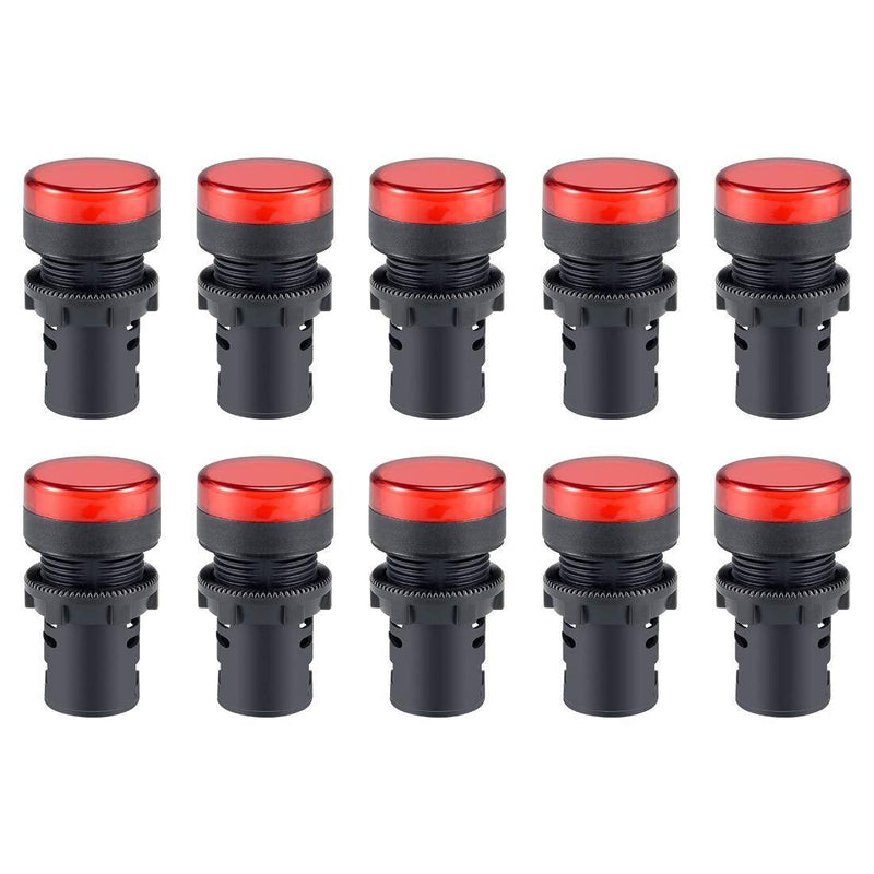 uxcell 10Pcs Red Indicator Light AC/DC 110V, 22mm Panel Mount, for Electrical Control Panel, HVAC, DIY Projects