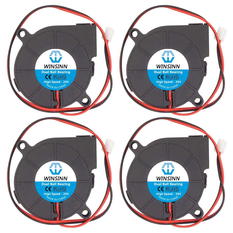 WINSINN 50mm Blower Fan 24V 5015 Dual Ball Bearing 50x15mm Turbine Turbo Brushless - High Speed (Pack of 4Pcs) High Speed 24V
