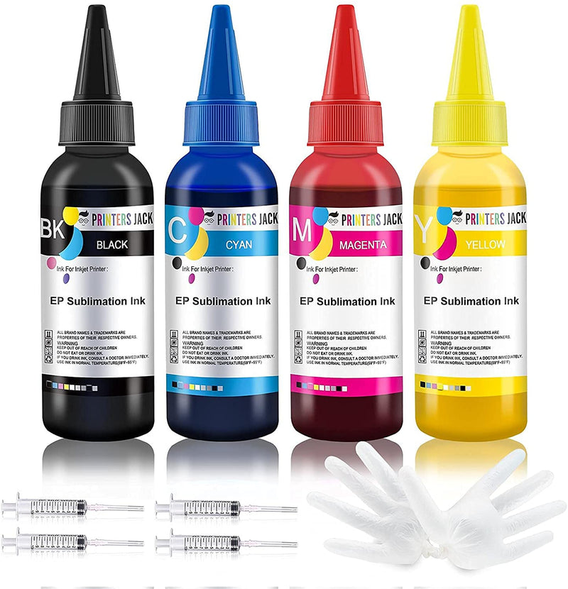 Printers Jack 400ML Sublimation Ink for Epson C88 C88+ WF7710 ET2720 ET4700 ET15000 ET2760 ET2750 WF7820 Inkjet Printers Heat Press Transfer on Mugs, Plates, Polyester Shirts, Phone Cases etc 4 x Color