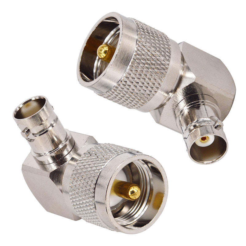 BOOBRIE PL259 UHF Male to BNC Female Right Angle RF Coaxial Adapter UHF to BNC 90 Degree Jack Adapter Radio Adapter Converter for Antennas, Wireless LAN Devices, Wi-Fi Radios External Antenna 2PCS