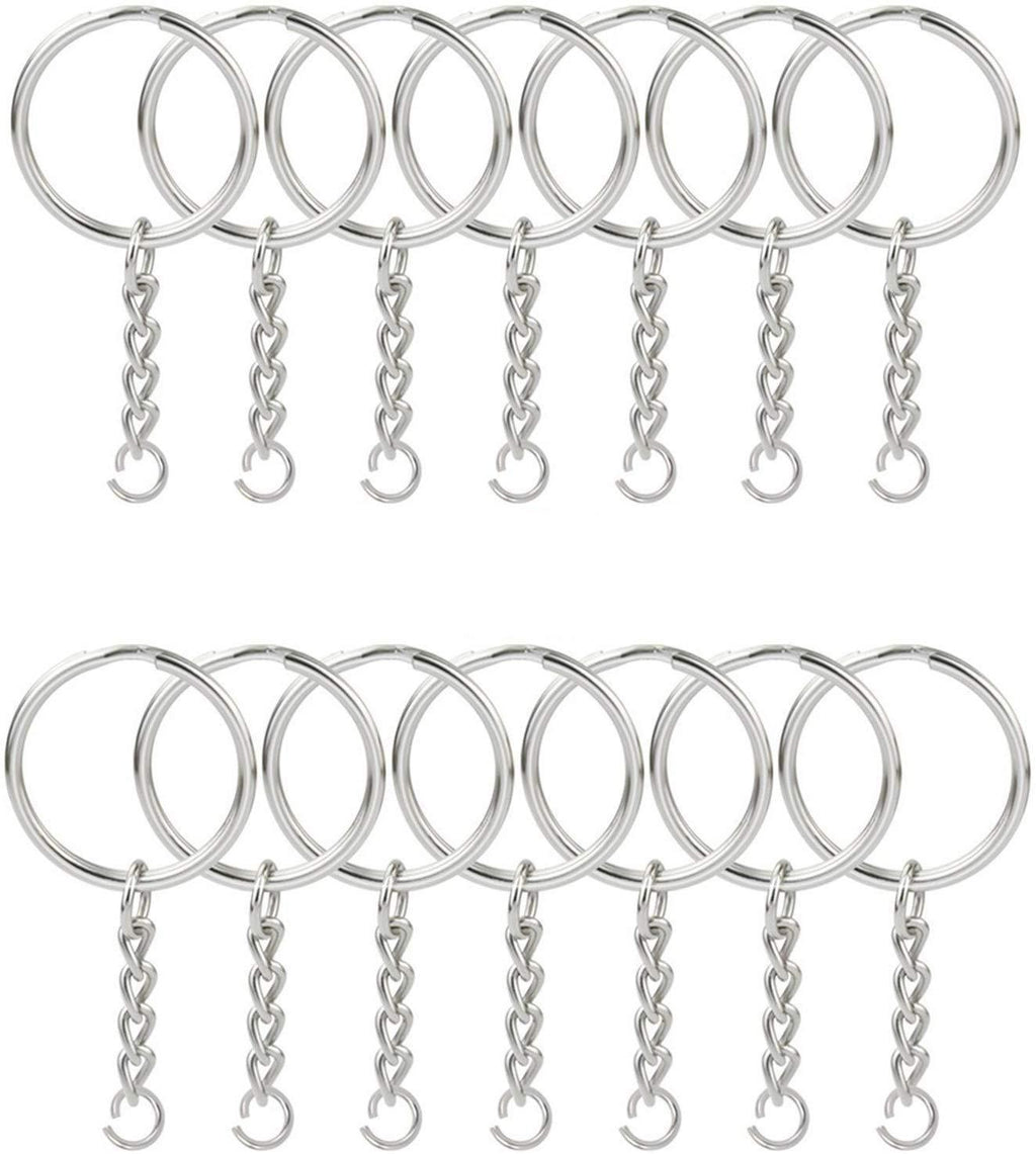 KINGFOREST 100PCS Split Key Ring with Chain 1 inch and Jump Rings,Split Key Ring with Chain Silver Color Metal Split Key Chain Ring Parts with Open Jump Ring and Connector.