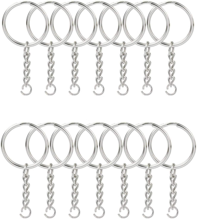 KINGFOREST 100PCS Split Key Ring with Chain 1 inch and Jump Rings,Split Key Ring with Chain Silver Color Metal Split Key Chain Ring Parts with Open Jump Ring and Connector.