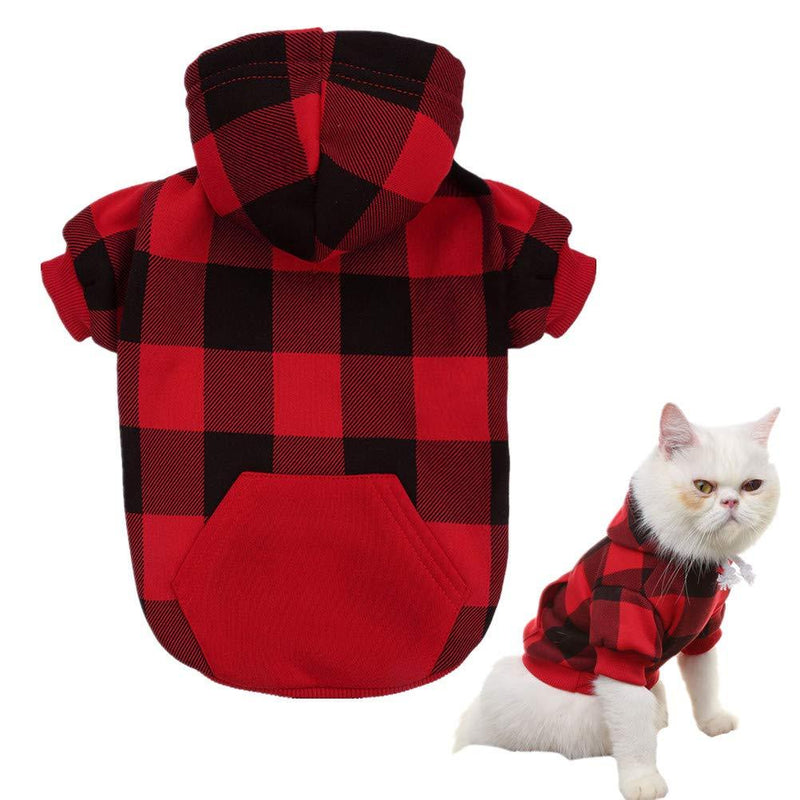 Plaid Dog Hoodie Pet Clothes Sweaters with Hat X-Small (Pack of 1) Red