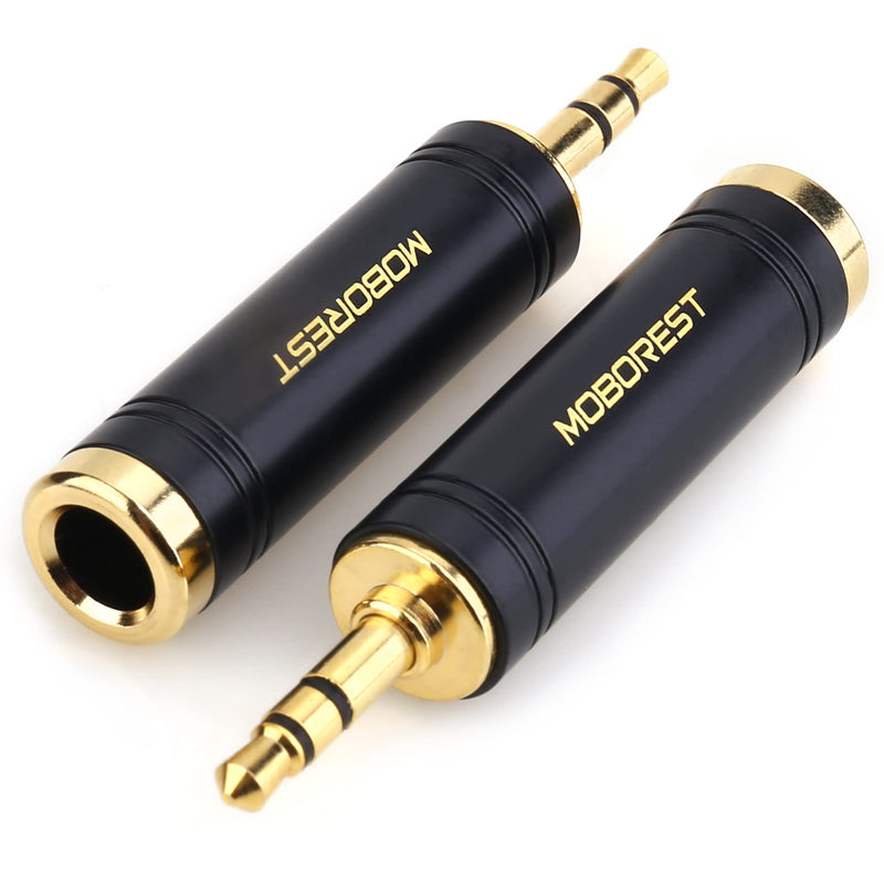 MOBOREST 3.5mm M to 6.35mm F Stereo Pure Copper Adapter, 1/8 Inch Plug Male to 1/4 Inch Jack Female Stereo Adapter, Can be Used for Conversion Headphone adapte, amp adapte, Black Fashion 2-Pack 3.5Male-6.35Female-2Black