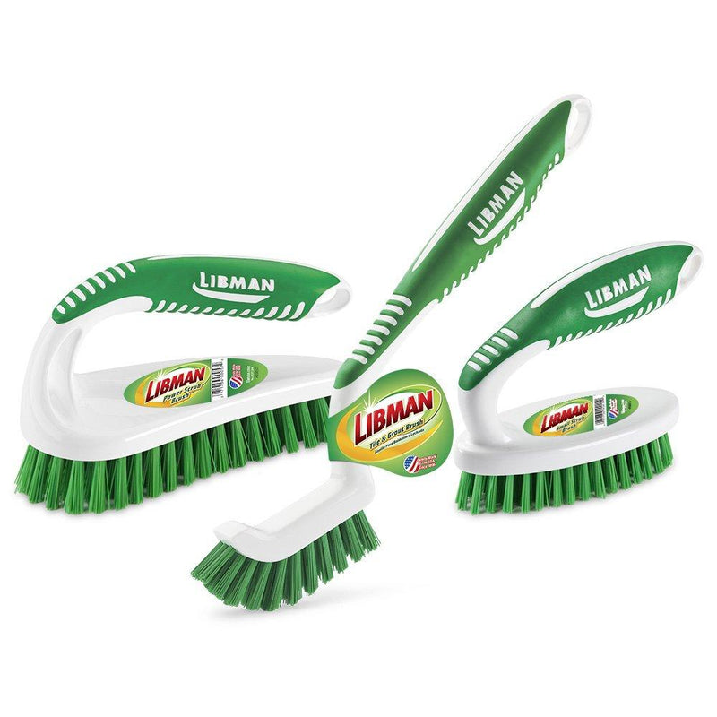 Libman Scrub Kit: Three Different Durable Brushes for Grout, Tile, Bathroom, Kitchen. Easy to Handle, Strong Fibers for Tough Messes – Family Made in The USA, Green White
