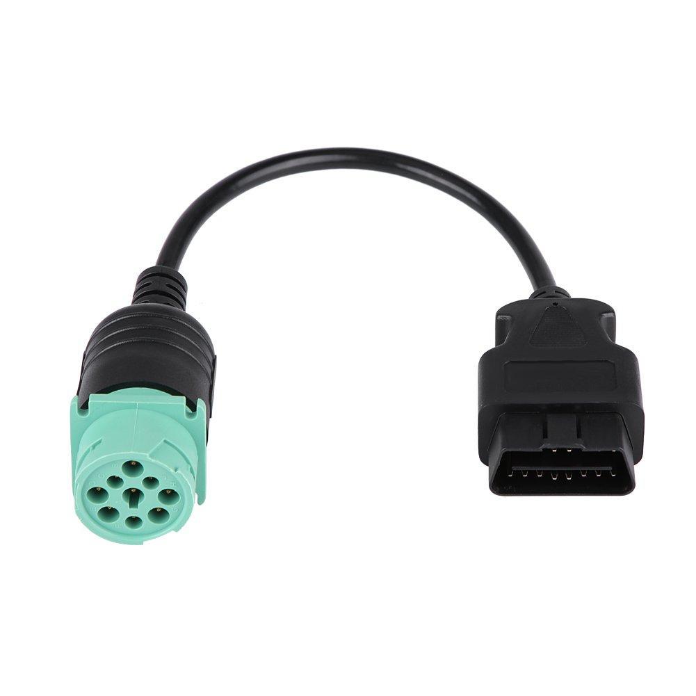 Qiilu 9 Pin to 16 Pin OBD2 Truck Diagnostic Scanner Cable Adapter J1962-J1939 for Cummins Diesel Engine(Male)