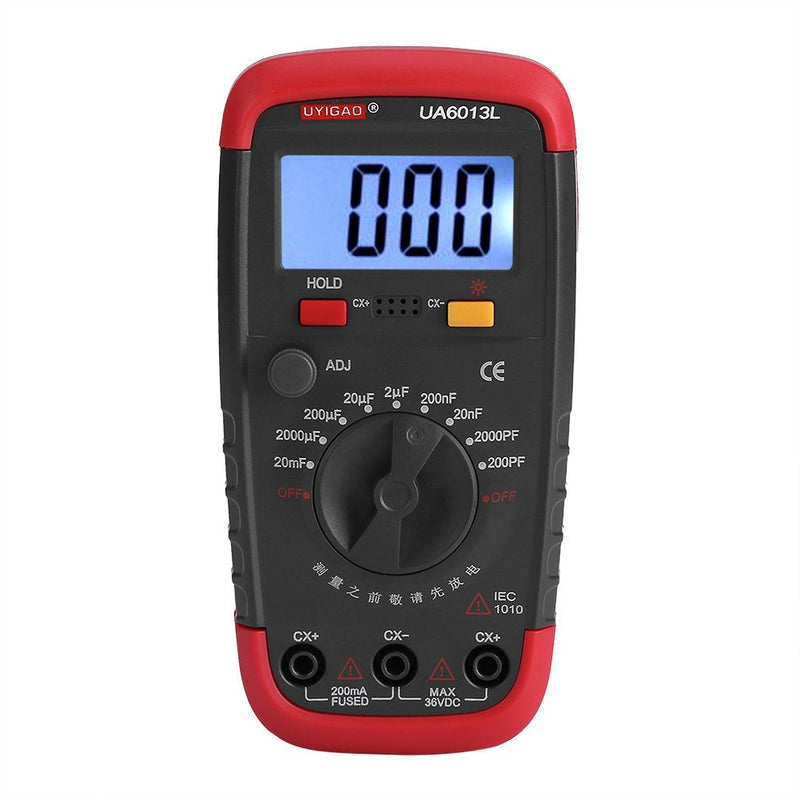 Handheld Capacitor Meter Tester,Digital Battery Powered Capacitan Capacitor Meter Tester 6013L LCD Display, 0.1pF-20,000uF (Red)