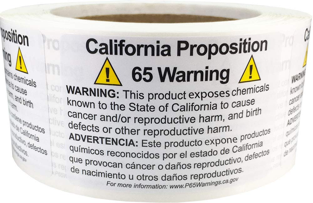 California Proposition 65 Warning Labels Short Form 2 x 3 Inch Rectangle 500 Adhesive Stickers