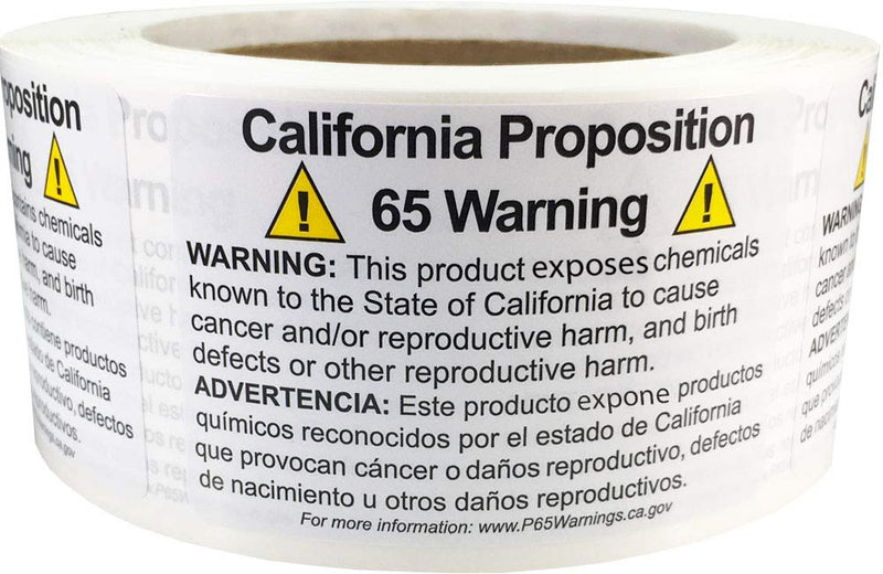 California Proposition 65 Warning Labels Short Form 2 x 3 Inch Rectangle 500 Adhesive Stickers