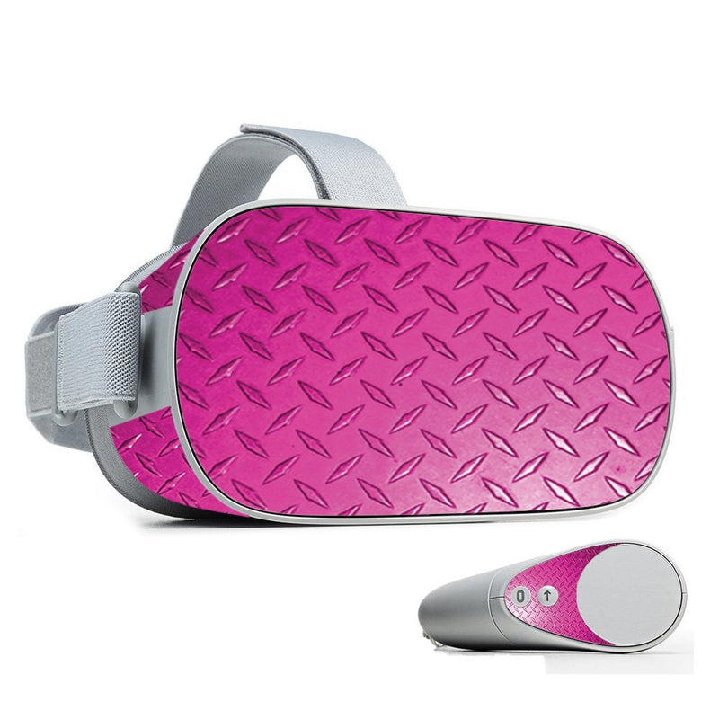 MightySkins Skin Compatible with Oculus Go Mobile VR - Pink Diamond Plate | Protective, Durable, and Unique Vinyl Decal wrap Cover | Easy to Apply, Remove, and Change Styles | Made in The USA