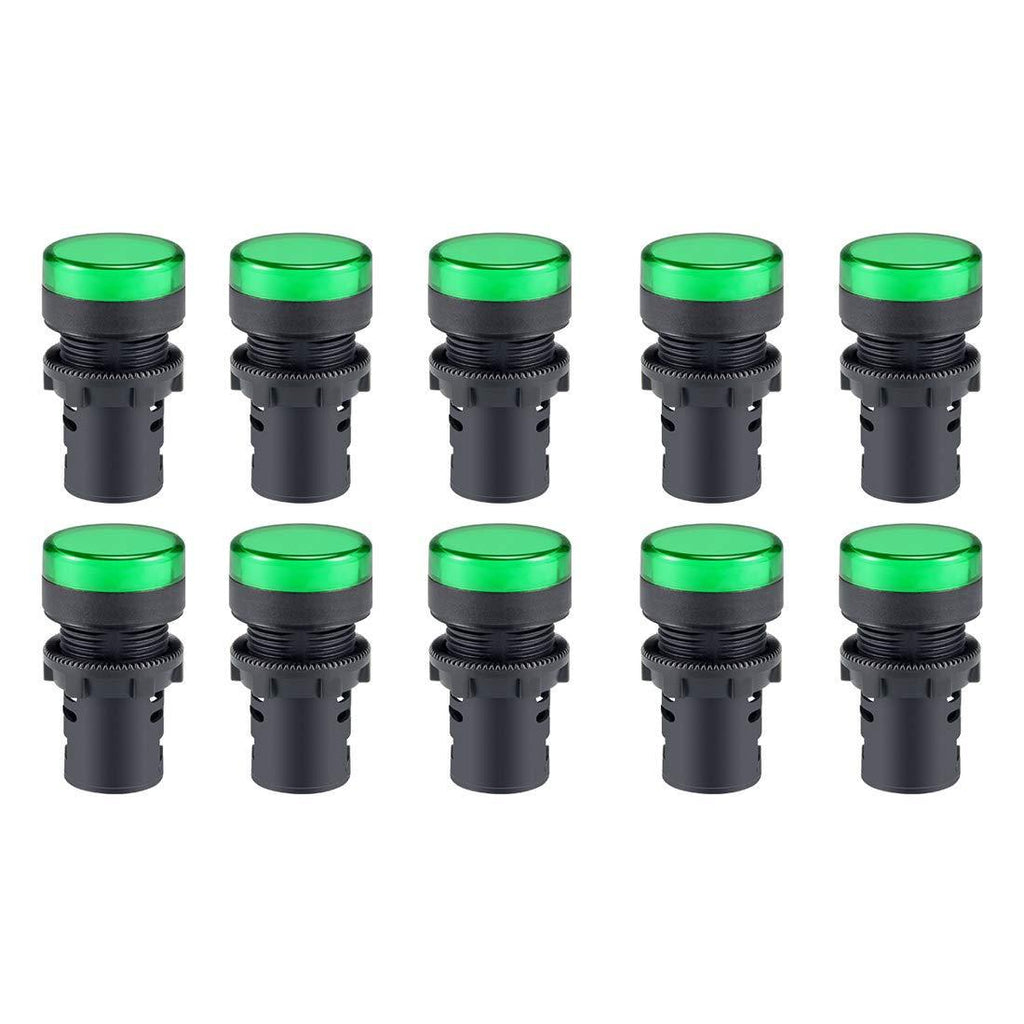 uxcell 10Pcs Green Indicator Light AC/DC 12V, 22mm Panel Mount, for Electrical Control Panel, HVAC, DIY Projects