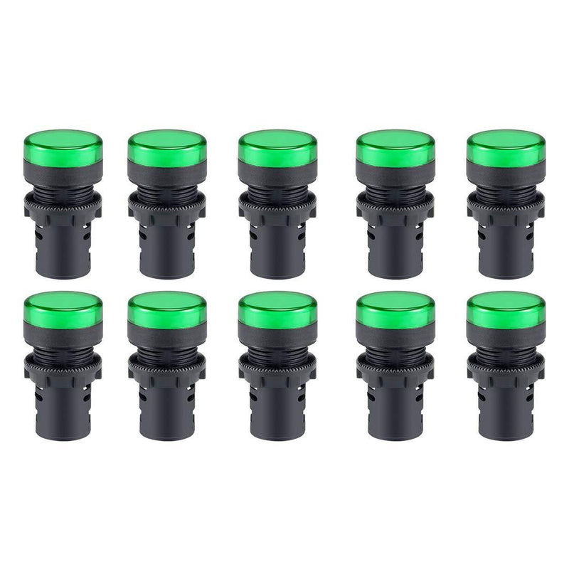 uxcell 10Pcs Green Indicator Light AC/DC 12V, 22mm Panel Mount, for Electrical Control Panel, HVAC, DIY Projects