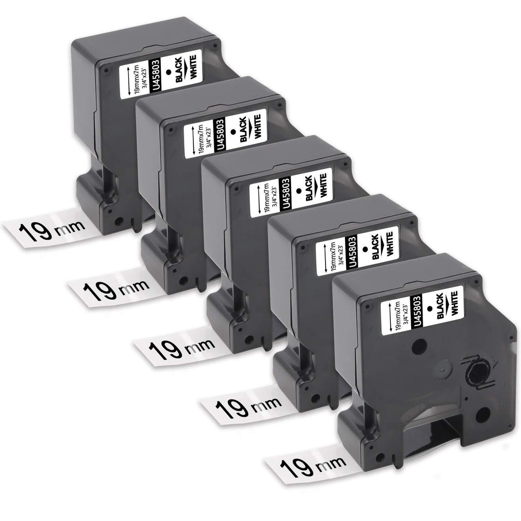 Unismar Compatible Replace for DYMO D1 Label Tape 45803 S0720830 3/4'' 19mmx7m for LabelManager 160 210D 280 360D PnP 420P 500TS LabelPoint 100 150 200 250 300 350, Black on White, 5-Pack