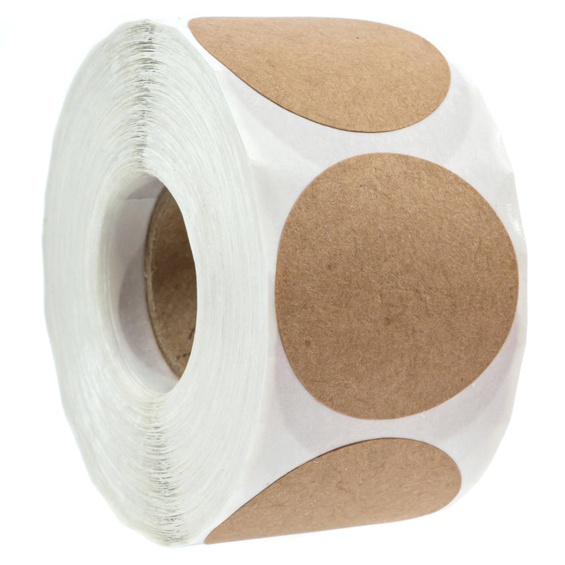 1.5" Natural Brown Kraft Stickers/500 Labels per Roll/Permanent Adhesive