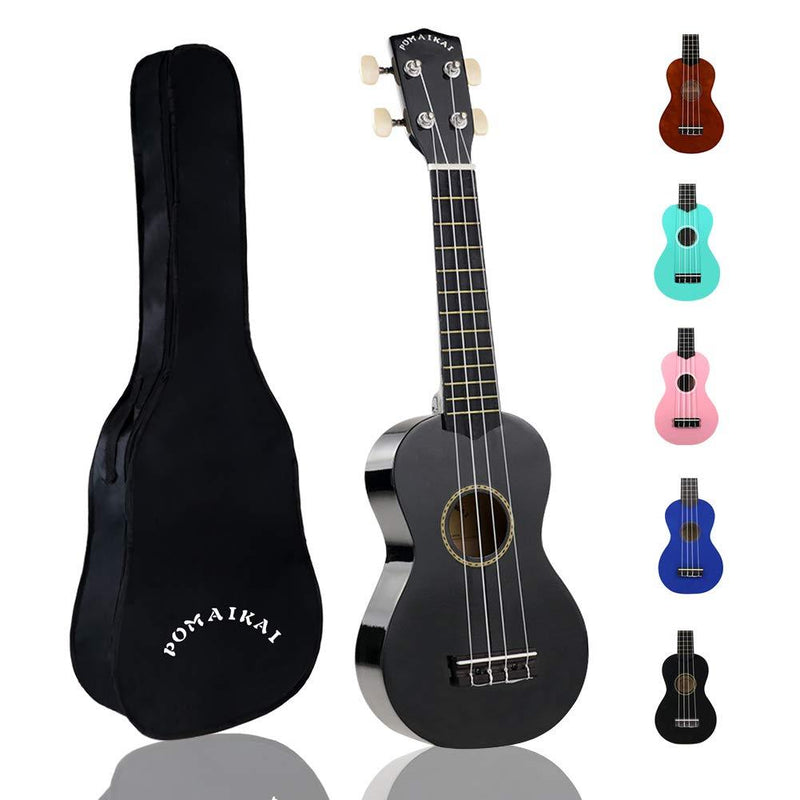 POMAIKAI Soprano Wood Ukulele kid Starter Uke Hawaii kids Guitar 21 Inch with Gig Bag for kids Students and Beginners (Black) Black