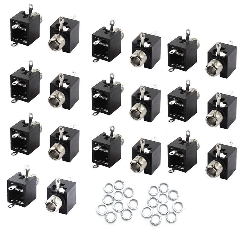Xiaoyztan 20 Pcs 3.5mm/0.137" Panel Mount Female Mono Socket Headphone Audio Jack PCB Connector