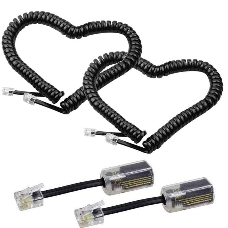 Telephone Cord Detangler,LOVK 2 Pack 13Ft Uncoiled / 2Ft Coiled Telephone Handset Cord with 2 Pack 360 Degree Rotating Landline Cable Detangler Swivel Cord Untangler Telephone Accessory Cord+Detangler