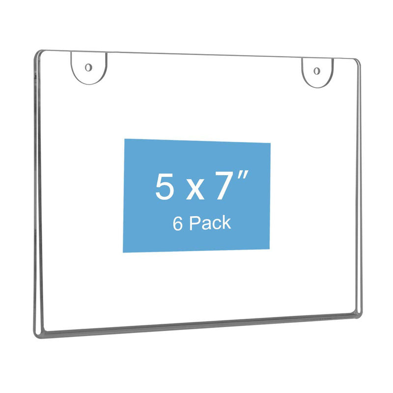 NIUBEE 6 Pack 5x7 Clear Acrylic Sign Holder,Horizontal Wall Mount Sign Holder Plastic Picture Frames for Paper, Bonus with 3M Tape and Mounting Screws