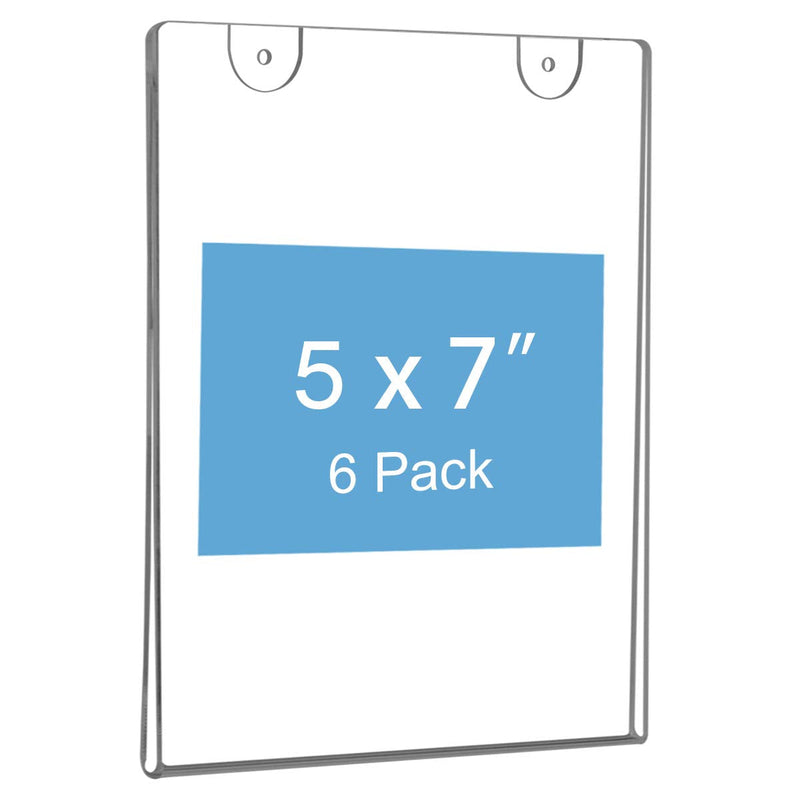 NIUBEE 5x7 Acrylic Wall Sign Holder Vertical, Clear Plastic Ads Frame for Paper, Bonus with 3M Tape and Mounting Screws(6 Pack) 5×7