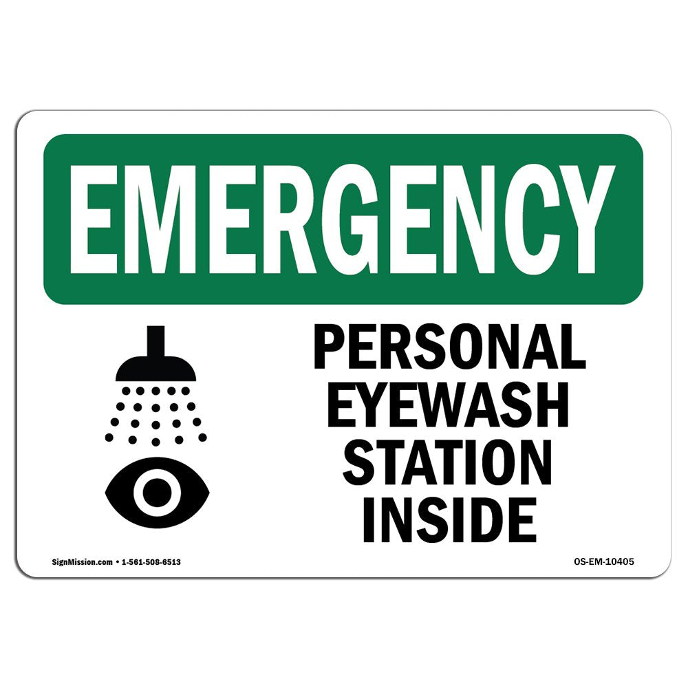 OSHA Emergency Sign - Personal Eyewash Station Inside with Symbol | Rigid Plastic Sign | Protect Your Business, Work Site, Warehouse |  Made in The USA