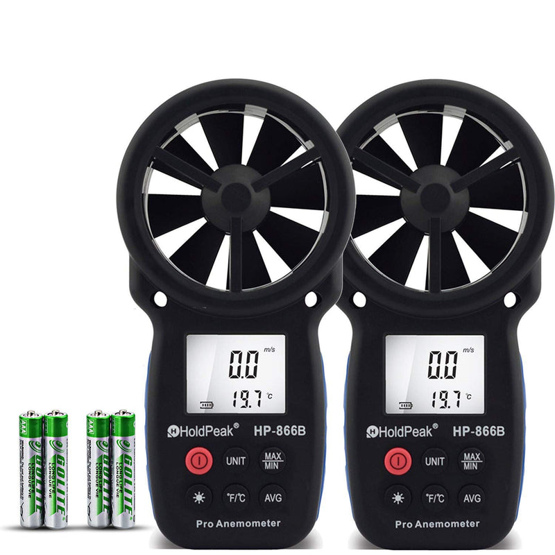 Holdpeak HP-866B 2Pcs Digital Anemometer Handheld LCD Wind Speed Meter Measuring Wind Speed, Temperature Wind Chill Backlight Max/Min Data 2Pcs 866B Anemometer