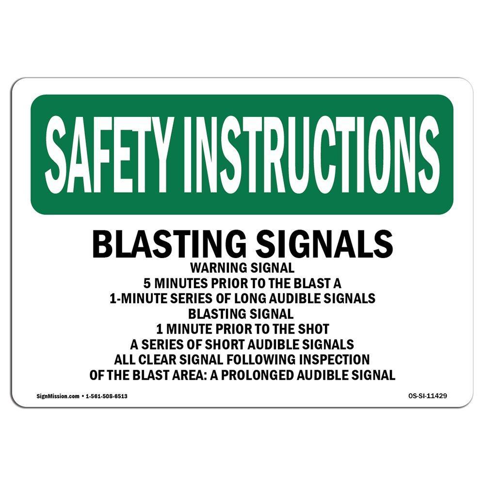 OSHA Safety Instructions Sign - Blasting Signals Waring Signal 5 Minutes | Aluminum Sign | Protect Your Business, Work Site, Warehouse |  Made in The USA 18" X 12" Aluminum