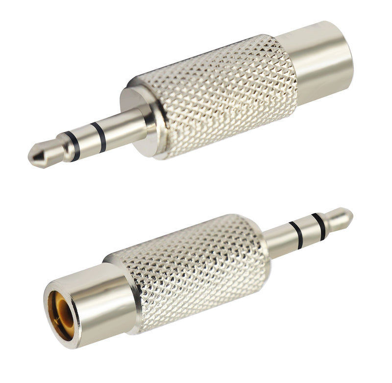 zdyCGTime RCA to 3.5MM Audio Adapter Metal 3.5mm (1/8 Inch) Stereo Plug Male to RCA Female Jack Adaptor Connector(Silver)(2 Packs, 3-Pole) 2 Packs, 3-Pole