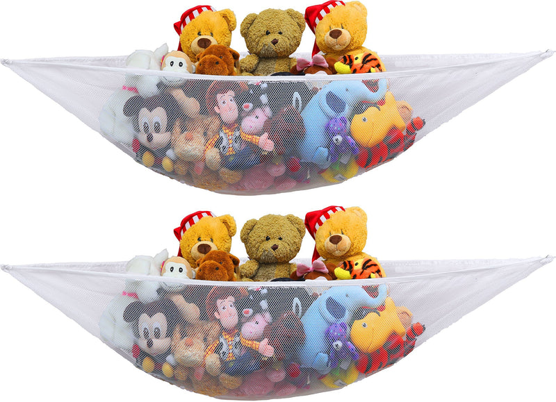 2 PK - Simplehouseware Stuffed Animal Jumbo Toy Storage Hammock White